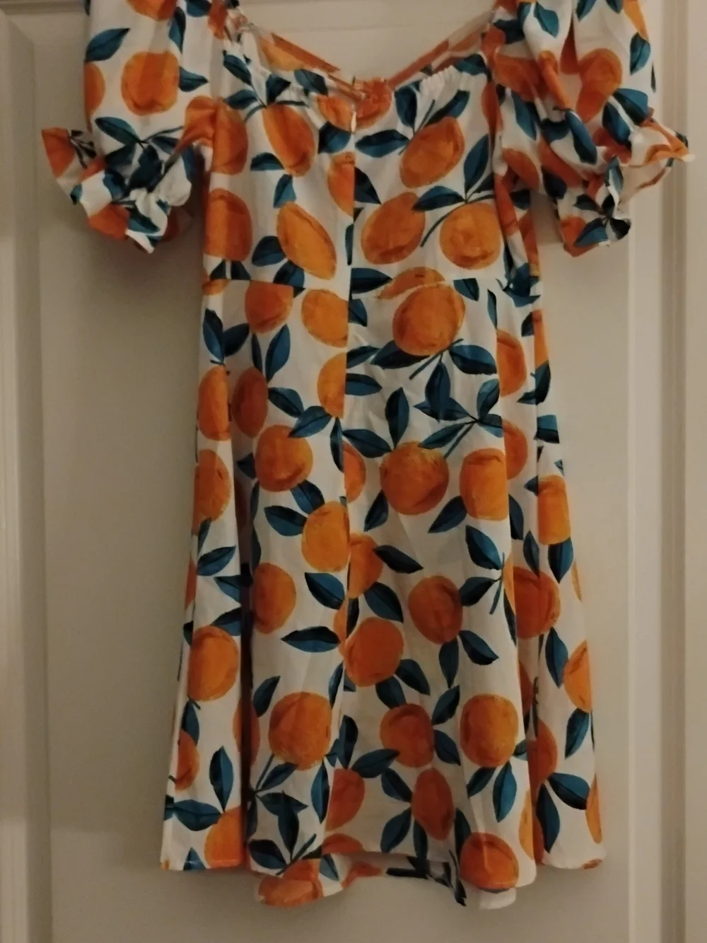 Girls Orange Fruit-Print Casual Off-Shoulder Dress